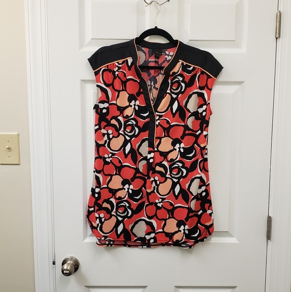 Worthington, Sleeveless, pullover, orange, tangerine, tropical, floral blouse, L - Picture 2 of 10